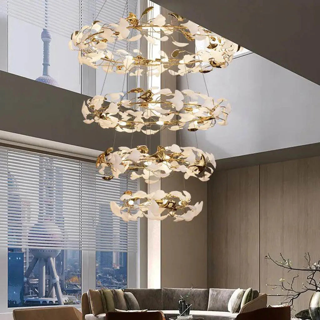 Chandeliers with Metal Frames in Gold FinishGilded Petal Golden Finish Double Height Chandelier (XQ-CR005)