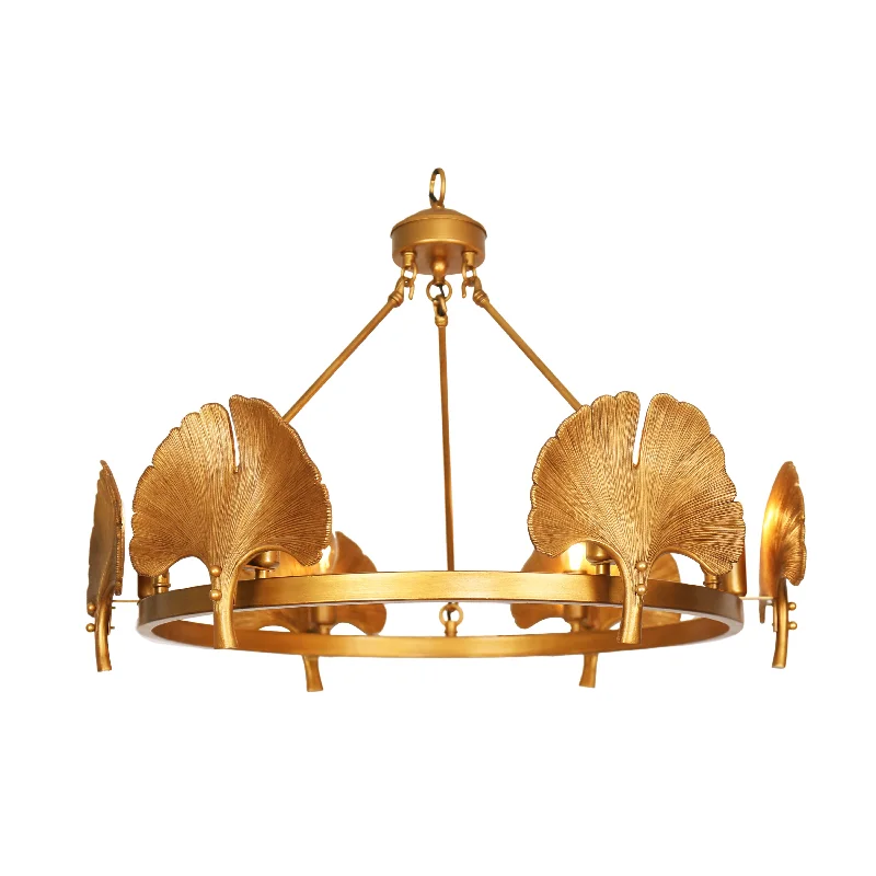 Chandeliers with Sputnik - Style Design for a Futuristic VibeMETAL 6 LIGHT GINKO LEAF CHANDELIER, GOLD