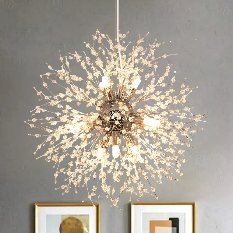 Chandeliers with Pendant Lights for a Stylish LookDepuley Chandeliers Crystal Pendant Light Fixture, Modern Chrome Dandelion Hanging Light , 8 / 9 / 12 Lights Firework Chandelier Lighting for Living Room, Dining Room, Kitchen Island, Hallway, G9 Bulbs