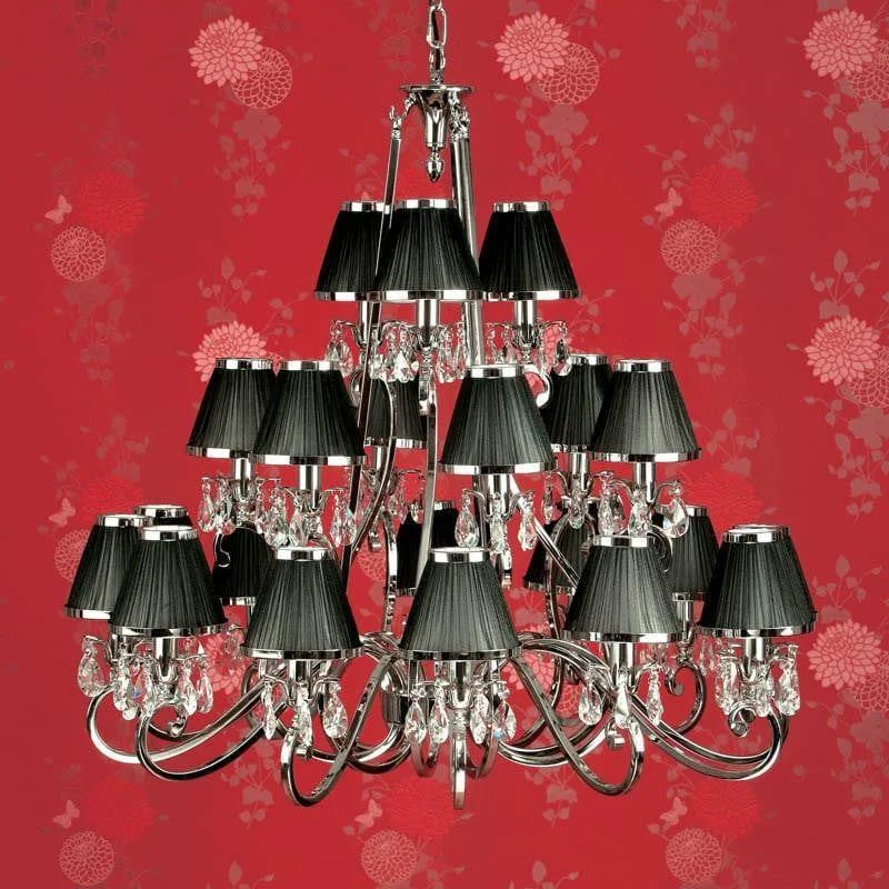 Modern Crystal Chandeliers for Contemporary HomesOksana Polished Nickel 21 Light Chandelier With Black Shades