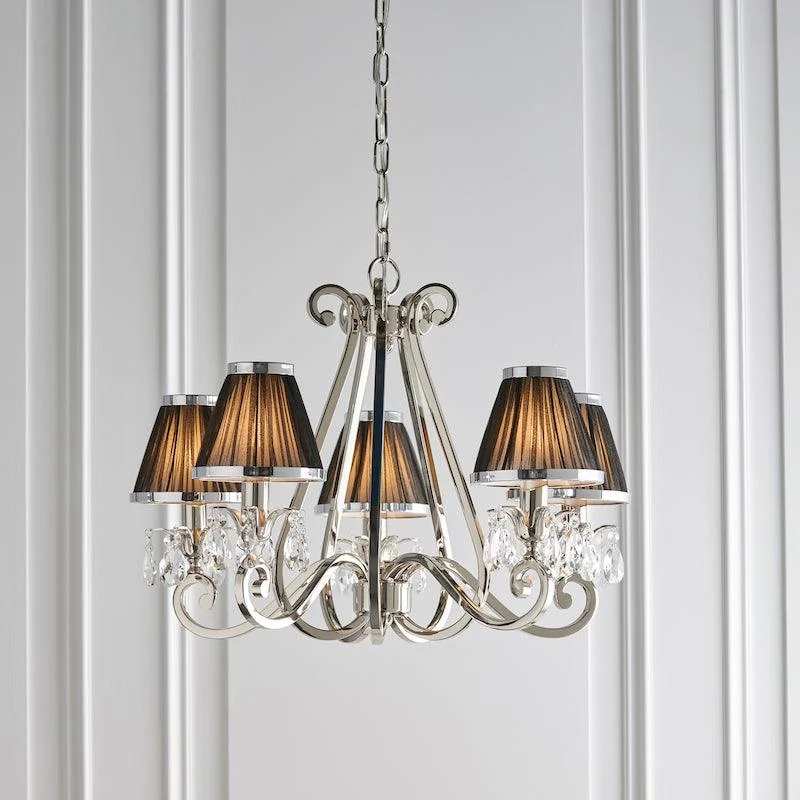 Bohemian - Style Beaded Chandeliers for Eclectic DecorOksana Polished Nickel 5 Light Chandelier - Black Shades