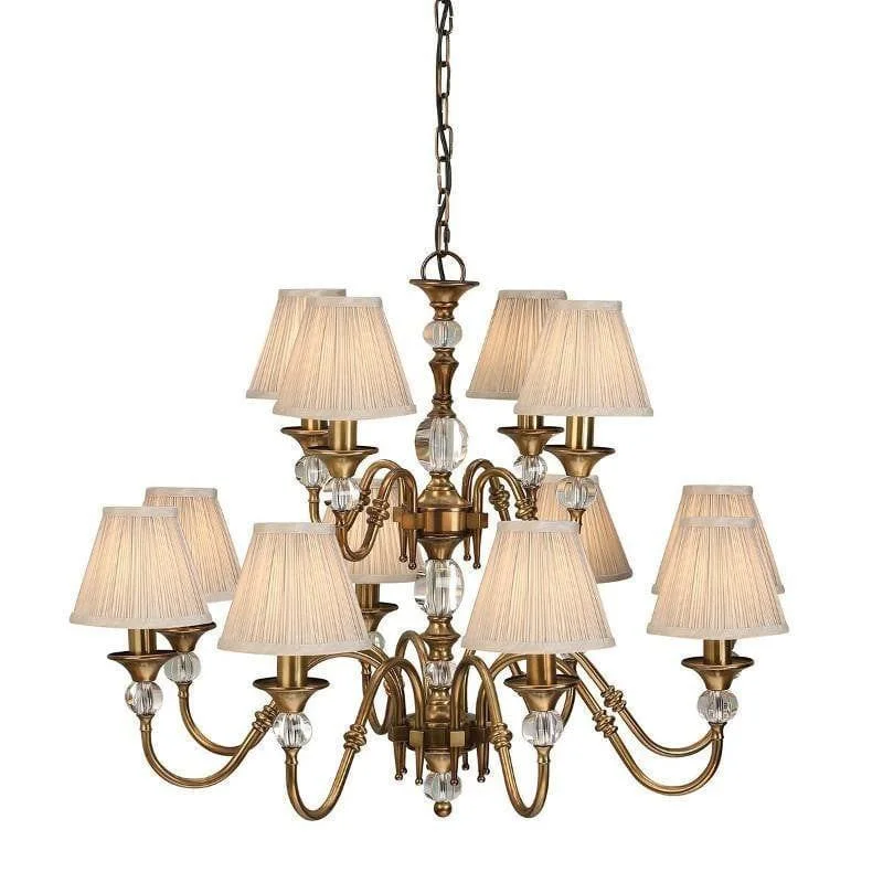 Mini Chandeliers for Adding Charm to Small SpacesPolina 12 Light Antique Brass Chandelier With Beige Shades