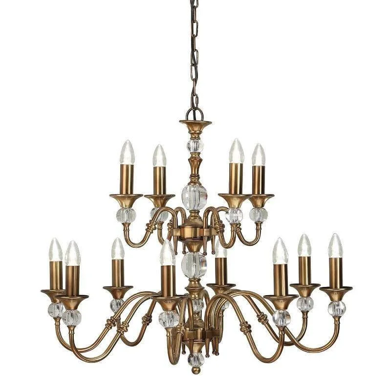 Chandeliers with Clear Crystal for a Sparkling EffectPolina 12 Light Antique Brass Finish Chandelier