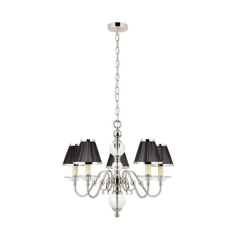 Mid - Century Modern Chandeliers for Vintage AppealTilburg Polished Nickel 5 Light Chandelier With Black Shades