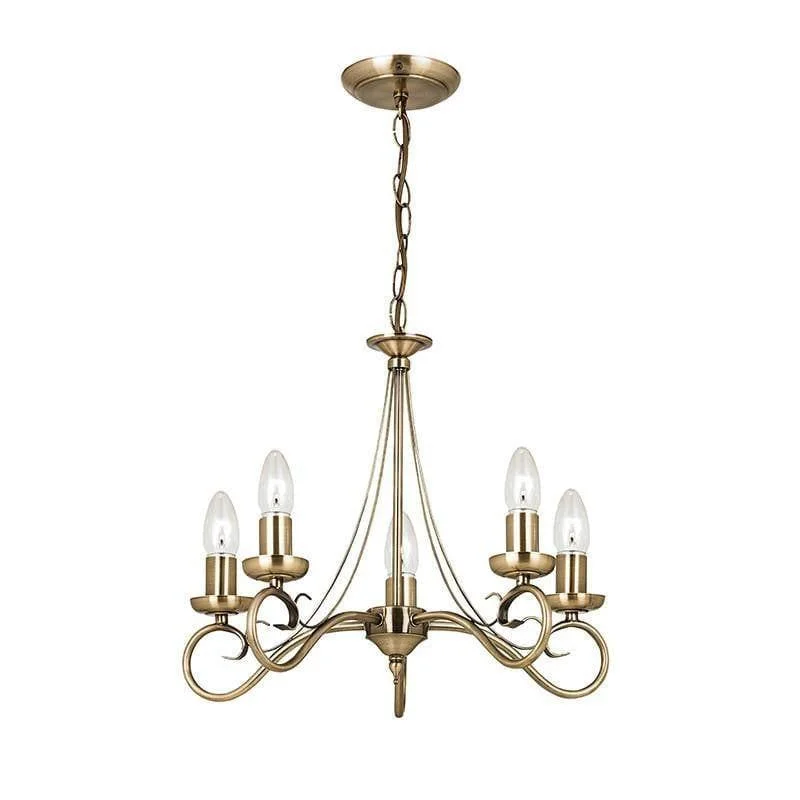 Modern Crystal Chandeliers for Contemporary HomesEndon Trafford Antique Brass Finish 5 Light Chandelier