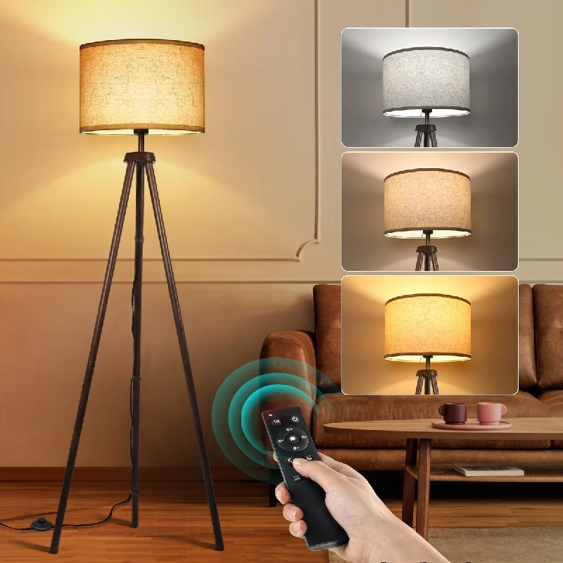 Smart Floor Lamp with Voice Control and Bluetooth Connectivity63 in. Black Walnut Tripod Floor Lamp with Solid Wood Legs