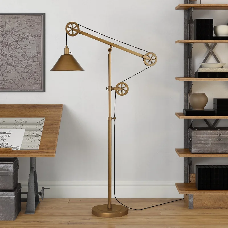 USB Charging Port Floor Lamp for Convenient Device ChargingCarbon Loft Tirith Industrial Farmhouse Floor Lamp with Pulley System