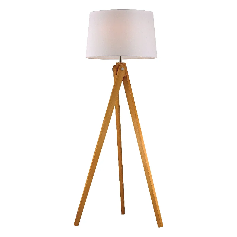 Glass Floor Lamp with Frosted Shades for Soft Diffused LightWooden Tripod 63" High 1-Light Floor Lamp