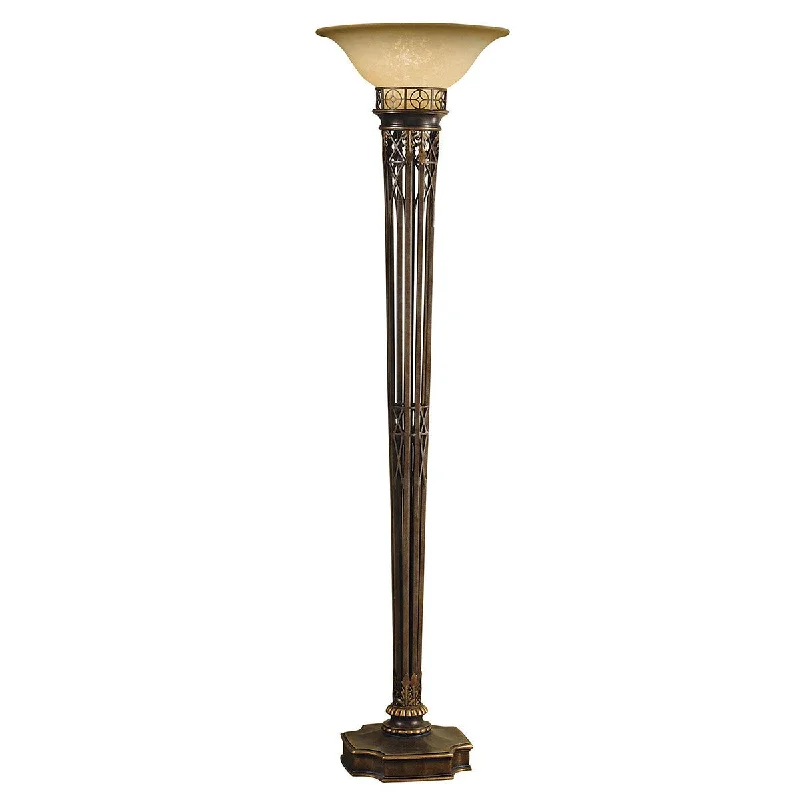 Wood Floor Lamp with Natural Grain for a Warm and Organic FeelGrange Bronze/Gold Torchiere Floor Lamp with Scavo Glass - ID 7455