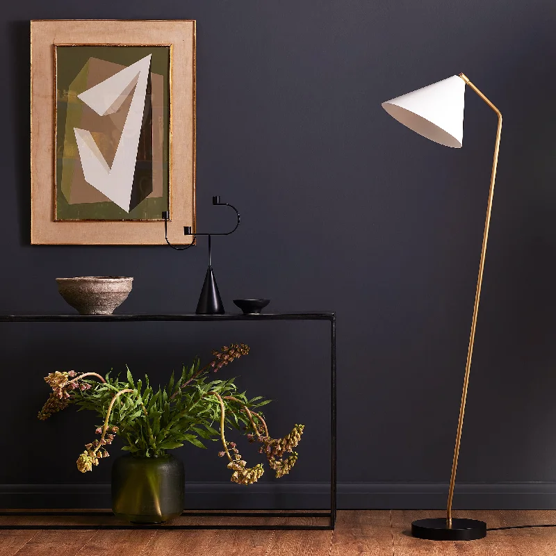 Adjustable Height Floor Lamp for Versatile Lighting NeedsGalore floor lamp in brass with a white shade