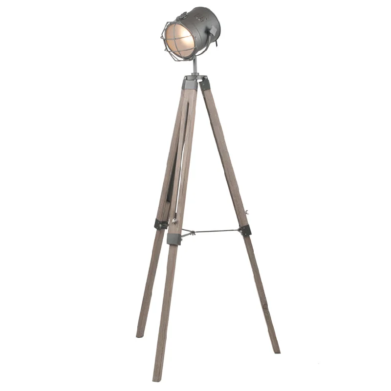 Metal Floor Lamp with a Matte Black Finish for a Sleek LookGrey Metal & Antique Wood Tripod Marine Floor Lamp - ID 9837