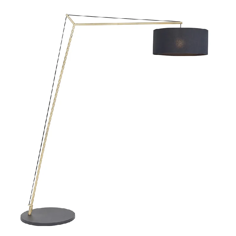 Dimmable Floor Lamp for Adjustable Lighting AmbianceLeaning Matt Brass Floor Lamp with Black Shade - ID 11028