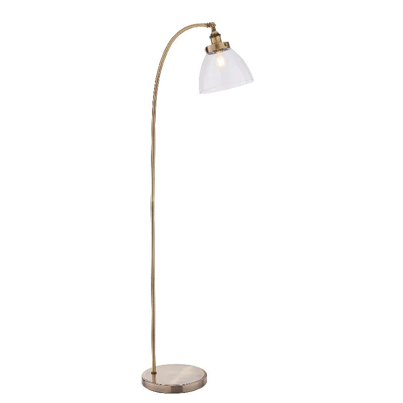  Way Switch Floor Lamp for Multiple Light Intensity LevelsHAN Antique Brass Floor Lamp with Clear Glass Shade - ID 10410