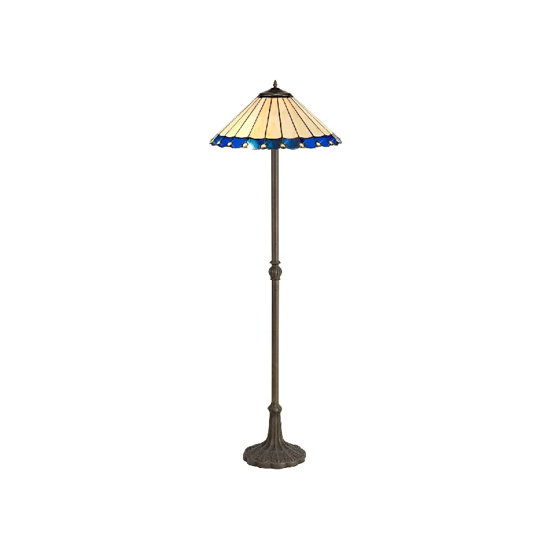 Metal Floor Lamp with a Matte Black Finish for a Sleek LookNelson Lighting NLK03249 Umbrian 2 Light Leaf Design Floor Lamp With 40cm Tiffany Shade Blue/Chrome/Brass