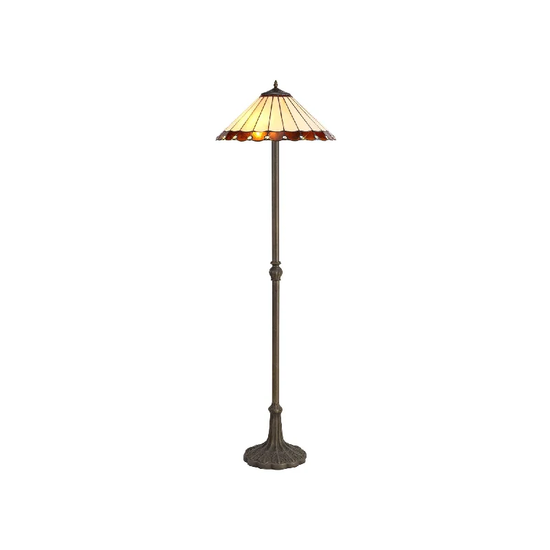 Dimmable Floor Lamp for Adjustable Lighting AmbianceNelson Lighting NLK02809 Umbrian 2 Light Leaf Design Floor Lamp With 40cm Tiffany Shade Amber/Chrome/Brass