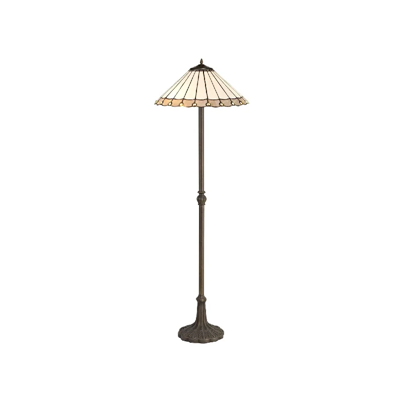 Adjustable Height Floor Lamp for Versatile Lighting NeedsNelson Lighting NLK03469 Umbrian 2 Light Leaf Design Floor Lamp With 40cm Tiffany Shade Grey/Chrome/Brass