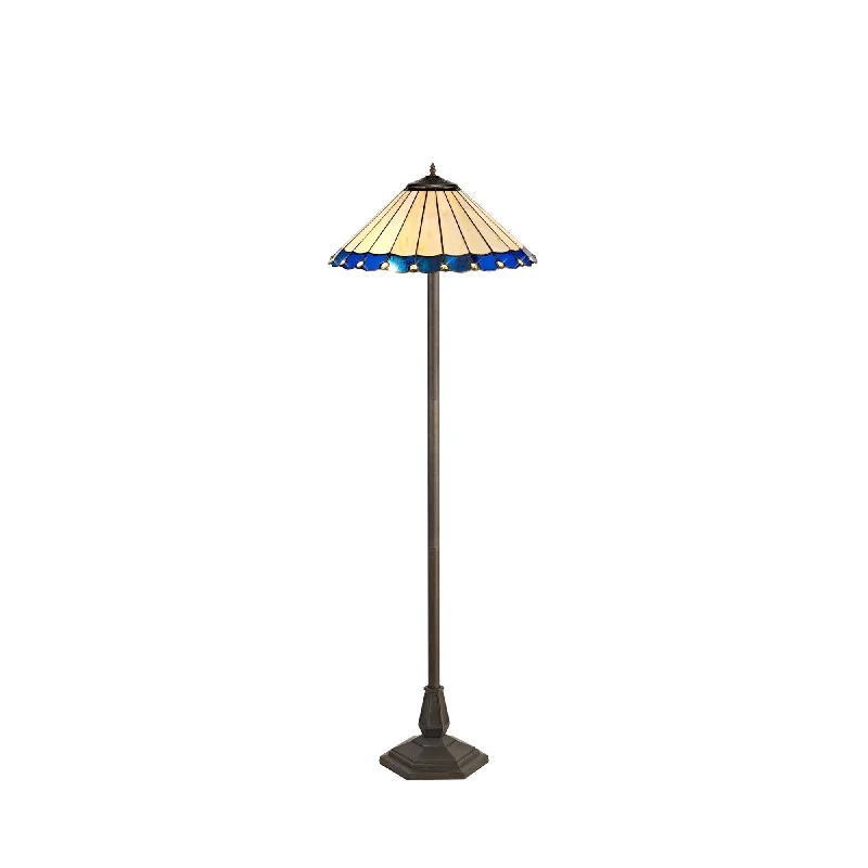 Smart Floor Lamp with Voice Control and Bluetooth ConnectivityNelson Lighting NLK03239 Umbrian 2 Light Octagonal Floor Lamp With 40cm Tiffany Shade Blue/Chrome/Antique Brass