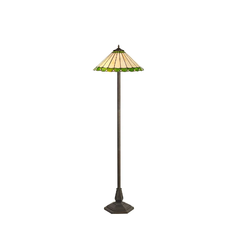 Smart Floor Lamp with Voice Control and Bluetooth ConnectivityNelson Lighting NLK02579 Umbrian 2 Light Octagonal Floor Lamp With 40cm Tiffany Shade Green/Chrome/Crystal/Brass