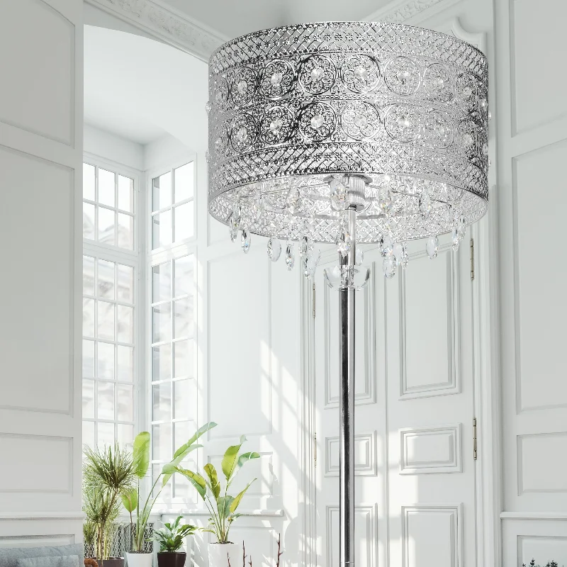 Victorian Style Floor Lamp for Traditional and Elegant InteriorsSilver Orchid Brielle Polished Nickel and Crystal 1-light Floor Lamp - 14.2"L x 14.2"W x 60.5"H