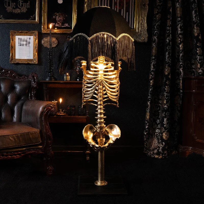 Wood Floor Lamp with Natural Grain for a Warm and Organic FeelThe Gold Skeleton Floor Lamp - Enid Baroque Edition by The Blackened Teeth