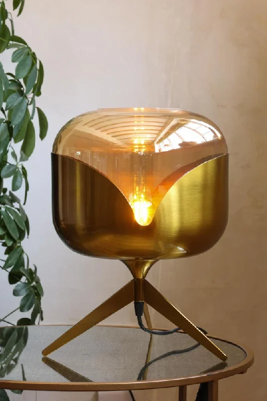 fabric table lamps with a linen shade for a relaxed and breathable lookRetro Golden Glass Tripod Table Lamp